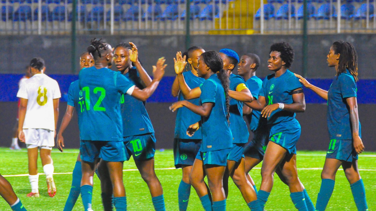 Super Falcons celebrate v Comoros, Ikenne Super Falcons rout Comoros 5-0 in Ikenne to set up Morocco tie